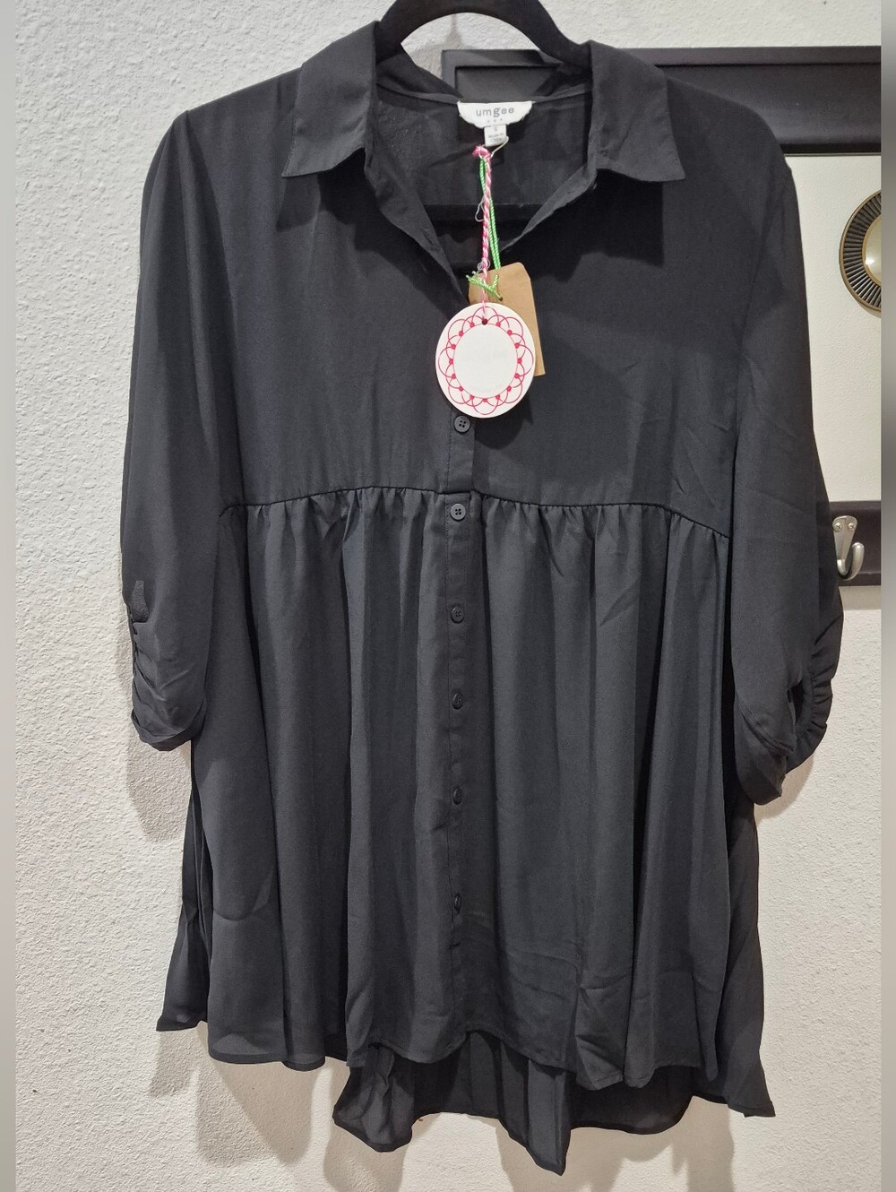 Umgee Button-Down Tunic Top Pleated Back & Pockets Small or Large Avail  NWT